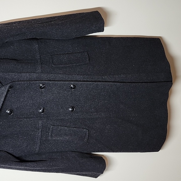 Anne Klein 100 Percent Wool Double Breasted Gray Long Coat Overcoat Womens 12 - Picture 3 of 9